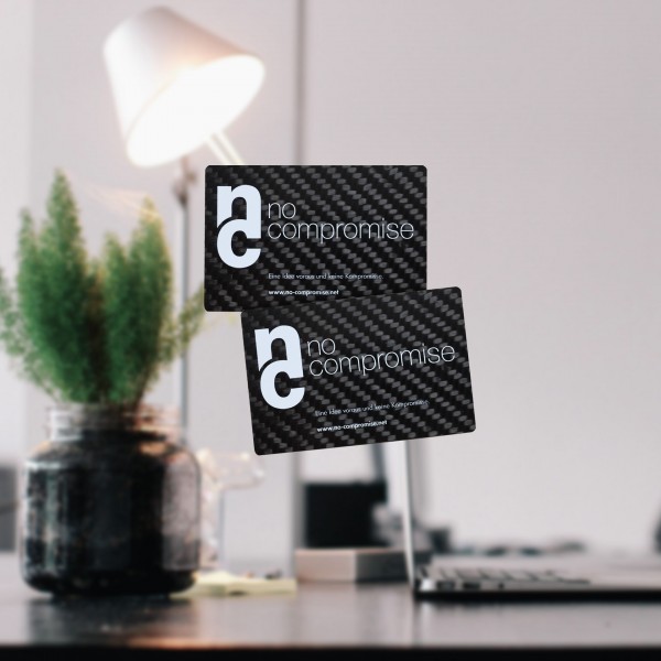 Carbon Visitenkarten bedruck gefräst mit Logo